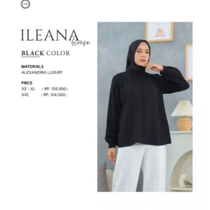[Mix & Match] LORA ILEANA BLOUSE BLACK #XL + NADHEERA KAIA SCARF MIDNIGHT - Paket Stylish: Blouse & Hijab Serasi