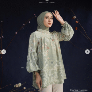 [Mix & Match] NADHEERA HARRA-BLOUSE-CELERY-#L + LORA AZURA SCARF SOFT GREEN - Paket Stylish: Blouse & Hijab Serasi