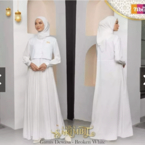 [Bundling Serasi] NIBRAS RAYYAZAN 002 BROKEN WHITE #S + NIBRAS LAIKA GAMIS BROKEN WHITE #XXL - 2in1 Paket: Gamis & Tunik Putih