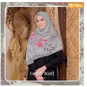[Random] NIBRAS HIJAB LATIFAH SCARF GREY + ABIKA KATY POUCH BEIGE-PLUM - Gift Set Cantik: Scarf & Pouch